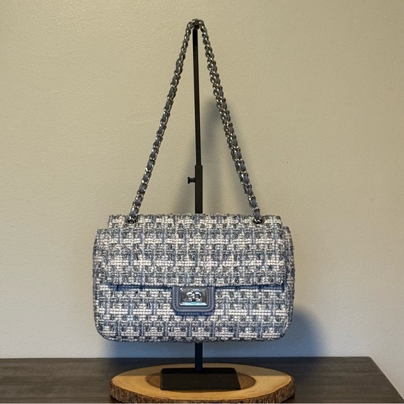 Karl Lagerfeld Blue and White Tweed Shoulder Bag - Picture 8 of 9
